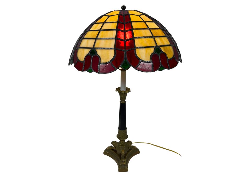 Custom Hand Made Stained Glass Lamp Shade With Table Lamp 27H