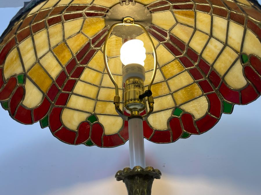 Custom Hand Made Stained Glass Lamp Shade With Table Lamp 27H [Photo 8]
