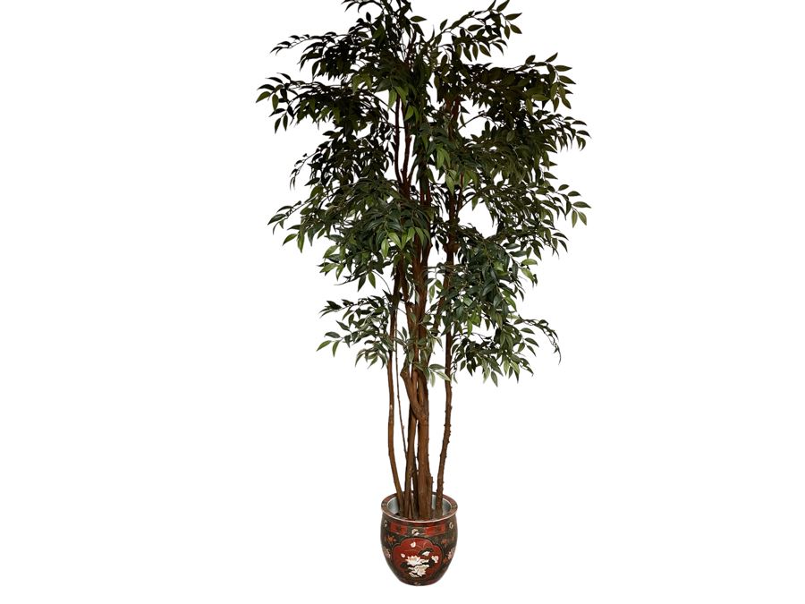 8’ Artificial Indoor Tree With Asian Planter Pot