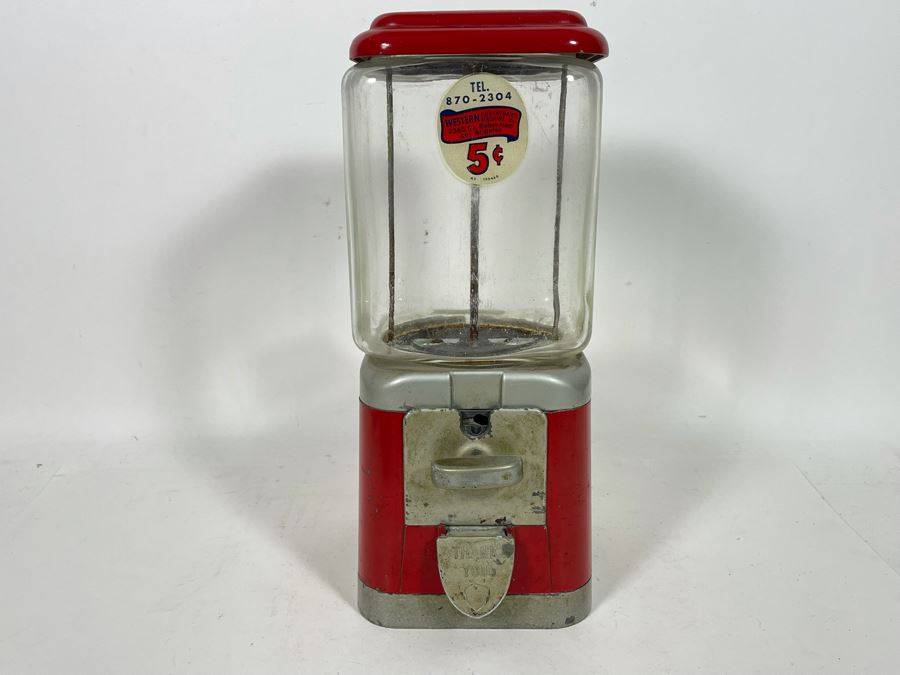 Vintage Oak Mfg Co Bubble Gum Nut Coin Operated Machine 6.5W X 16H [Photo 2]
