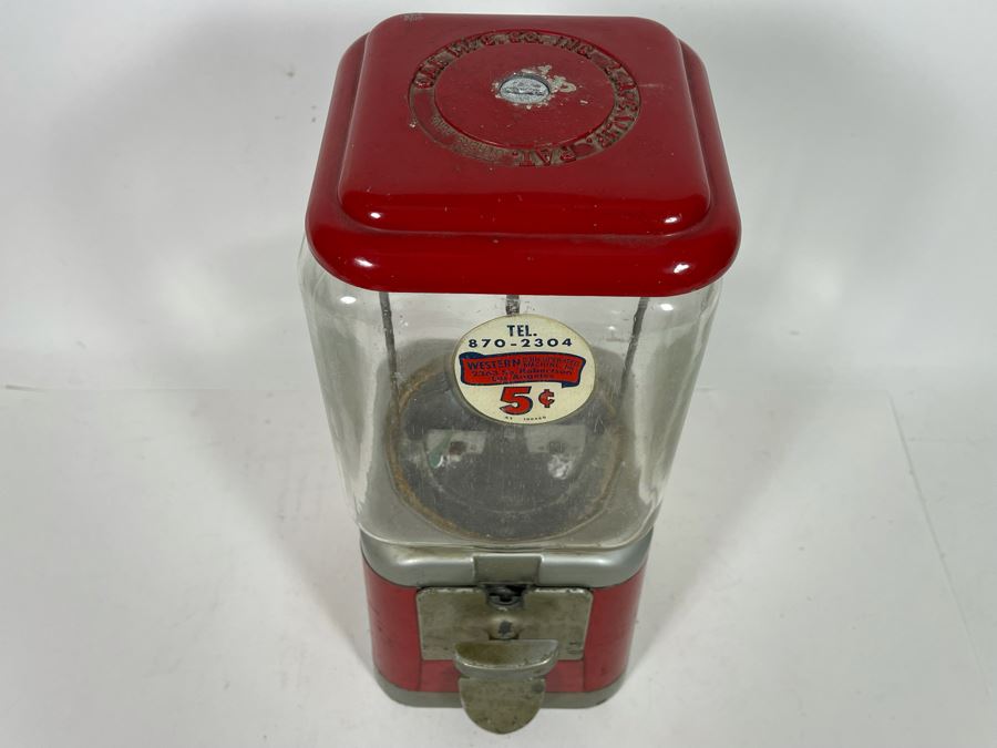 Vintage Oak Mfg Co Bubble Gum Nut Coin Operated Machine 6.5W X 16H [Photo 6]