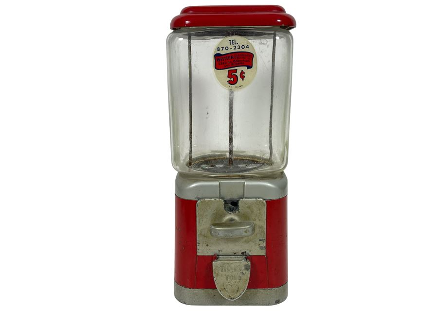 Vintage Oak Mfg Co Bubble Gum Nut Coin Operated Machine 6.5W X 16H [Photo 1]