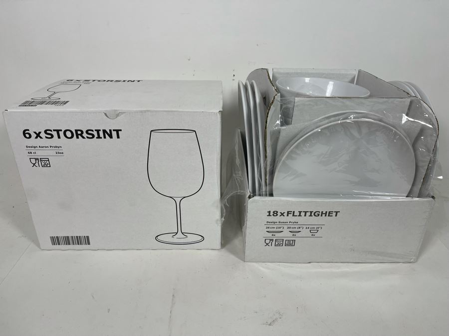 (6) Ikea Stemware Glasses And 18 Piece Set Of Ikea Flitighet Dishes [Photo 2]