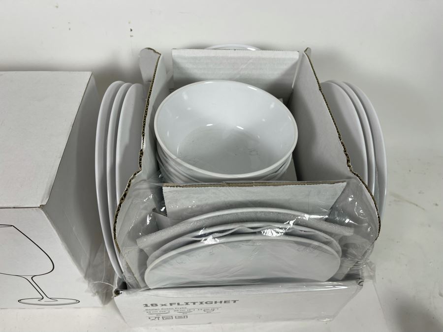 (6) Ikea Stemware Glasses And 18 Piece Set Of Ikea Flitighet Dishes [Photo 4]