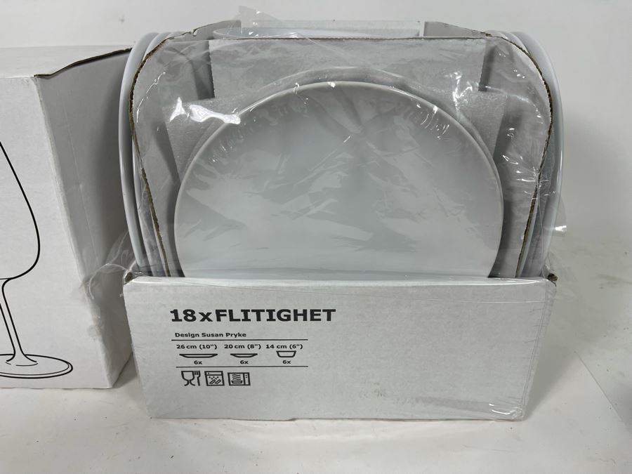 (6) Ikea Stemware Glasses And 18 Piece Set Of Ikea Flitighet Dishes [Photo 3]