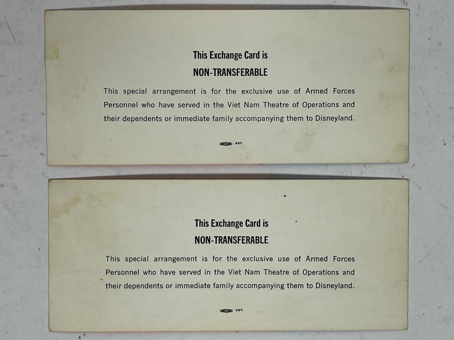 JUST ADDED - Pair Of Disneyland Welcome Home To All Returning Vietnam Servicemen Special Exchange Card Ticket 1966 [Photo 4]