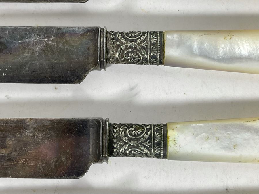 JUST ADDED - Antique 1834 J. Russell & Co Mother Of Pearl Handle Knives 9L [Photo 3]