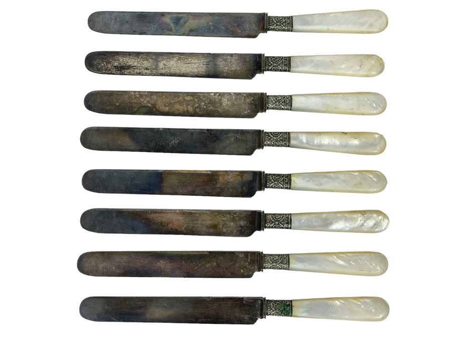 JUST ADDED - Antique 1834 J. Russell & Co Mother Of Pearl Handle Knives 9L