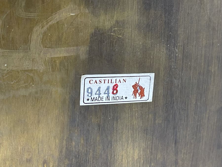 JUST ADDED - Large Embossed Brass Handled Serving Tray By Castilian Made In India 23W X 16D X 5H [Photo 8]