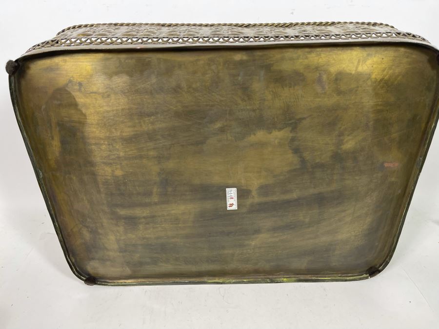 JUST ADDED - Large Embossed Brass Handled Serving Tray By Castilian Made In India 23W X 16D X 5H [Photo 7]