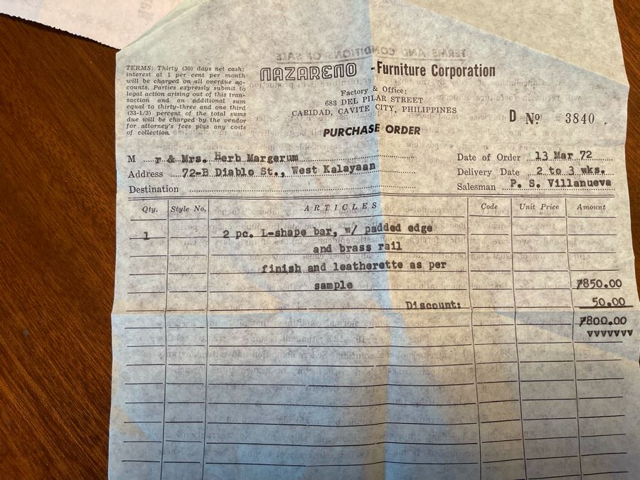 Mid-Century Modern Solid Wood And Bamboo 2 Piece L-Shape TIKI Bar With Padded Edge And Brass Rail Plus Six Bamboo Bar Stools Plus Drawer Of Vintage Bar Supplies 71W X 44D X 42H [Photo 28]