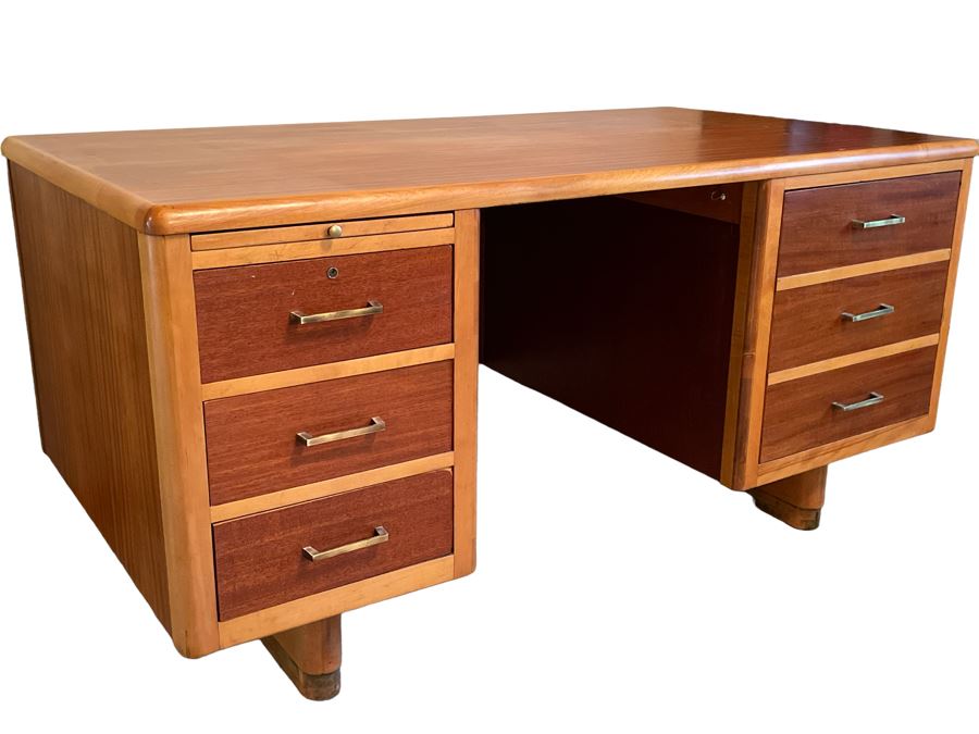 Mid-Century Modern Executive Solid Wood Desk 58W X 33D X 29H [Photo 2]