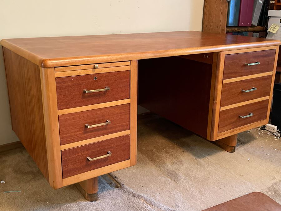 MidCentury Modern Executive Solid Wood Desk 58W X 33D X 29H