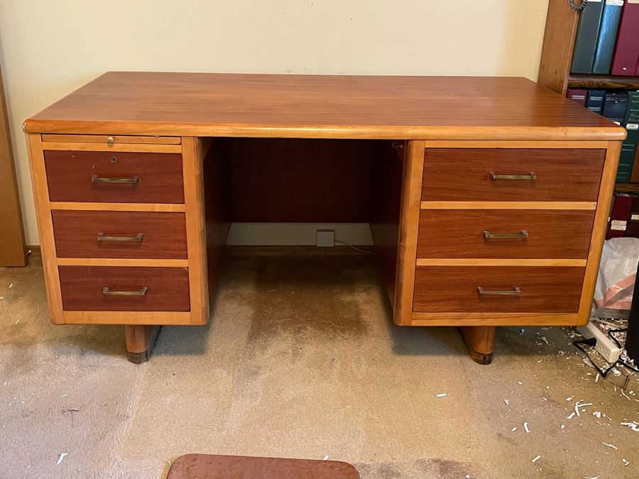 Mid-Century Modern Executive Solid Wood Desk 58W X 33D X 29H [Photo 3]
