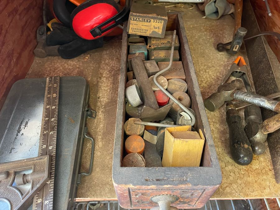 Huge Workbench Tool Lot Includes Multiple Toolboxes, Drawers With Tools, Hardware, Shop Vacuum, Wood Files, Vise, Workbench 101W X 33D X 66H - See All Photos  [Photo 17]