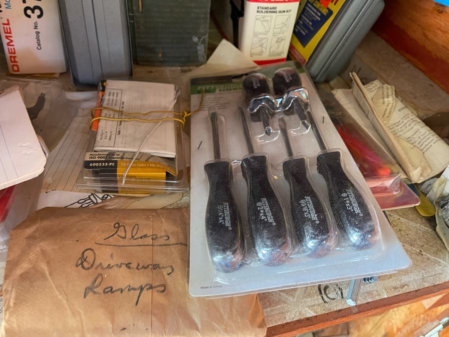 Huge Workbench Tool Lot Includes Multiple Toolboxes, Drawers With Tools, Hardware, Shop Vacuum, Wood Files, Vise, Workbench 101W X 33D X 66H - See All Photos  [Photo 20]