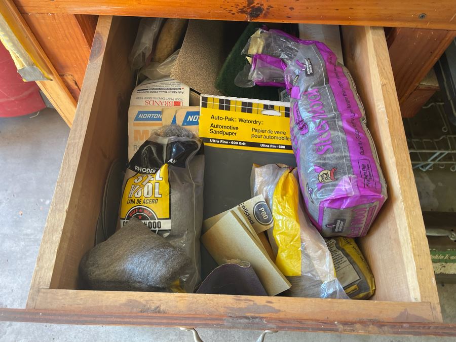 Huge Workbench Tool Lot Includes Multiple Toolboxes, Drawers With Tools, Hardware, Shop Vacuum, Wood Files, Vise, Workbench 101W X 33D X 66H - See All Photos  [Photo 45]