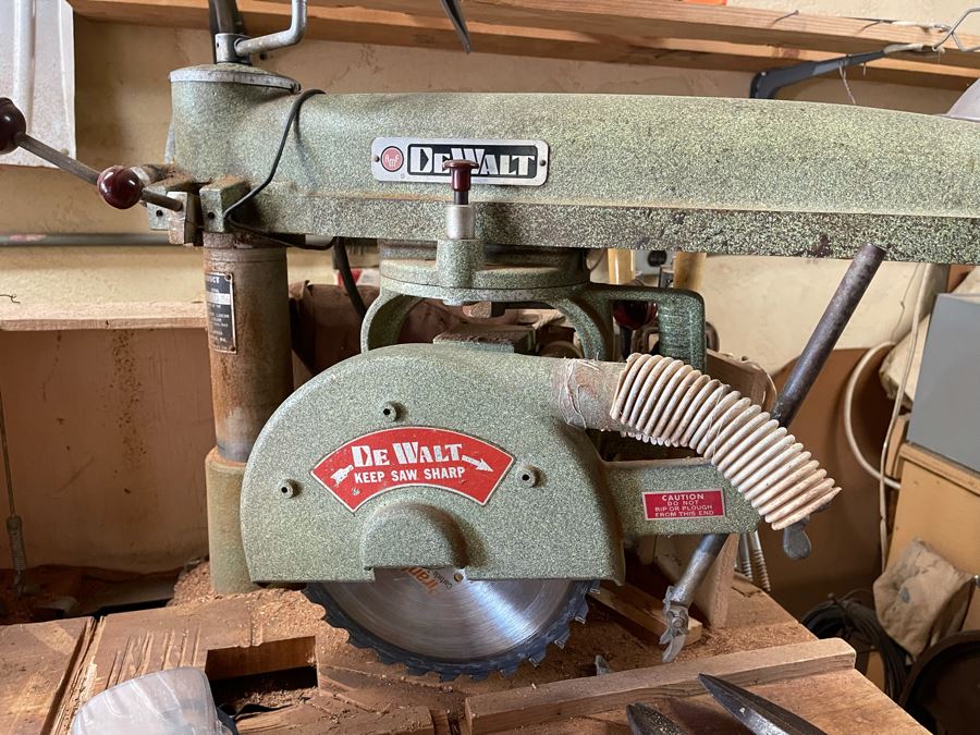 Pair Of Workbenches With DeWalt Circular Saw, Drill Press, Pipe Wrenches, Saw Blades, Tools, Portable Work Benches (Bench 1: 33W X 30D X 66H / Bench 2: 48W X 25D X 42H) - See Photos [Photo 5]