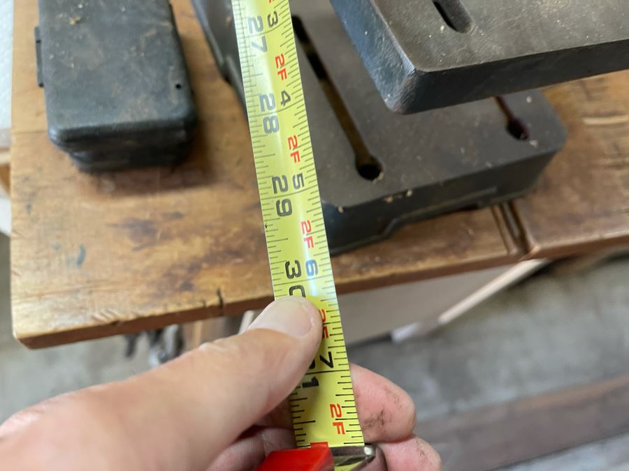 Pair Of Workbenches With DeWalt Circular Saw, Drill Press, Pipe Wrenches, Saw Blades, Tools, Portable Work Benches (Bench 1: 33W X 30D X 66H / Bench 2: 48W X 25D X 42H) - See Photos [Photo 25]