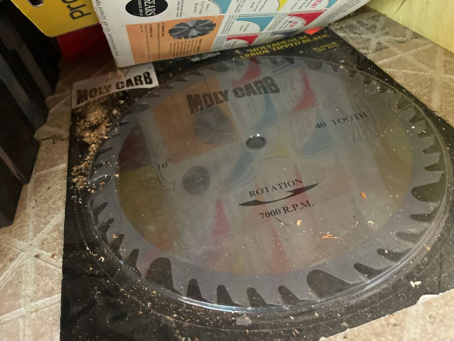 Pair Of Workbenches With DeWalt Circular Saw, Drill Press, Pipe Wrenches, Saw Blades, Tools, Portable Work Benches (Bench 1: 33W X 30D X 66H / Bench 2: 48W X 25D X 42H) - See Photos [Photo 17]