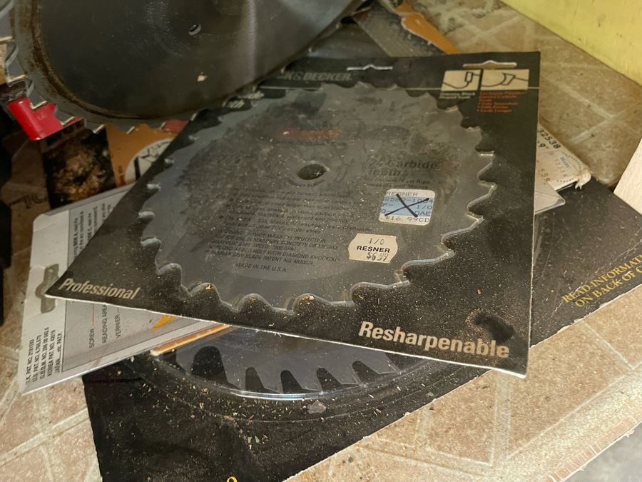 Pair Of Workbenches With DeWalt Circular Saw, Drill Press, Pipe Wrenches, Saw Blades, Tools, Portable Work Benches (Bench 1: 33W X 30D X 66H / Bench 2: 48W X 25D X 42H) - See Photos [Photo 15]