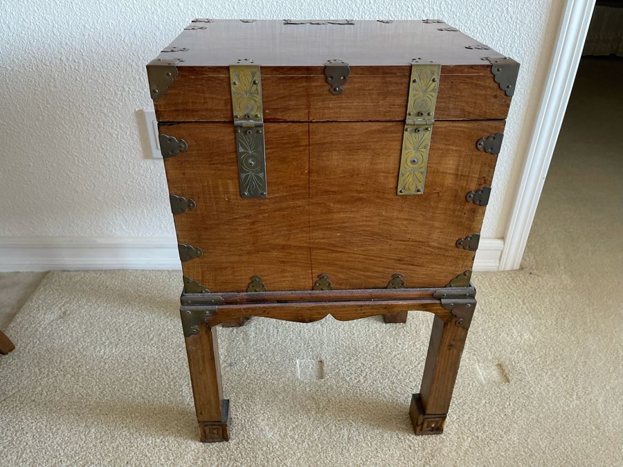 Antique Chinese Wooden Document Box On Stand With Brass Accents 15.5W X 12D X 24.5H [Photo 7]