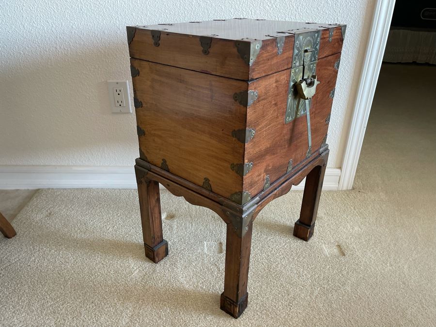 Antique Chinese Wooden Document Box On Stand With Brass Accents 15.5W X 12D X 24.5H [Photo 6]