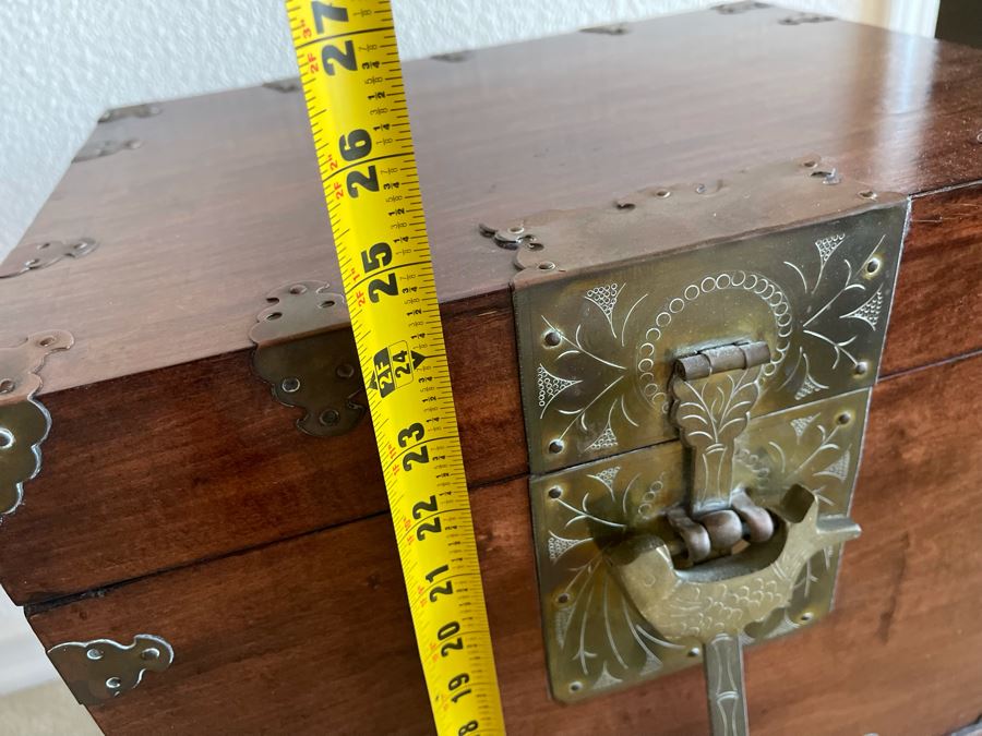 Antique Chinese Wooden Document Box On Stand With Brass Accents 15.5W X 12D X 24.5H [Photo 11]