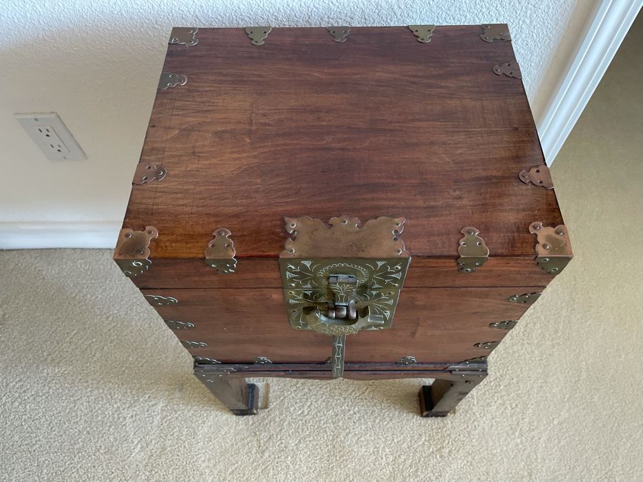 Antique Chinese Wooden Document Box On Stand With Brass Accents 15.5W X 12D X 24.5H [Photo 5]