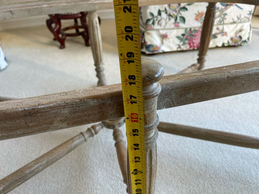 Wooden Coffee Table With Glass Oval Top 56W X 29D X 18H [Photo 9]