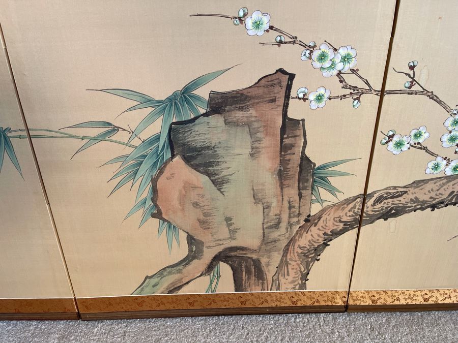 Japanese 4-Panel Hand Painted Screen 70 X 35 [Photo 8]