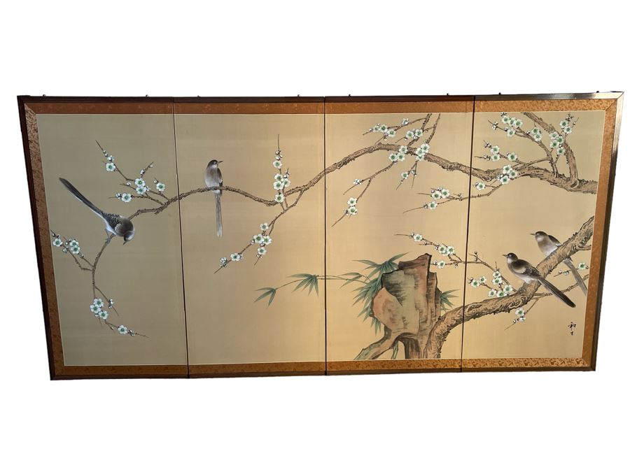 Japanese 4-Panel Hand Painted Screen 70 X 35