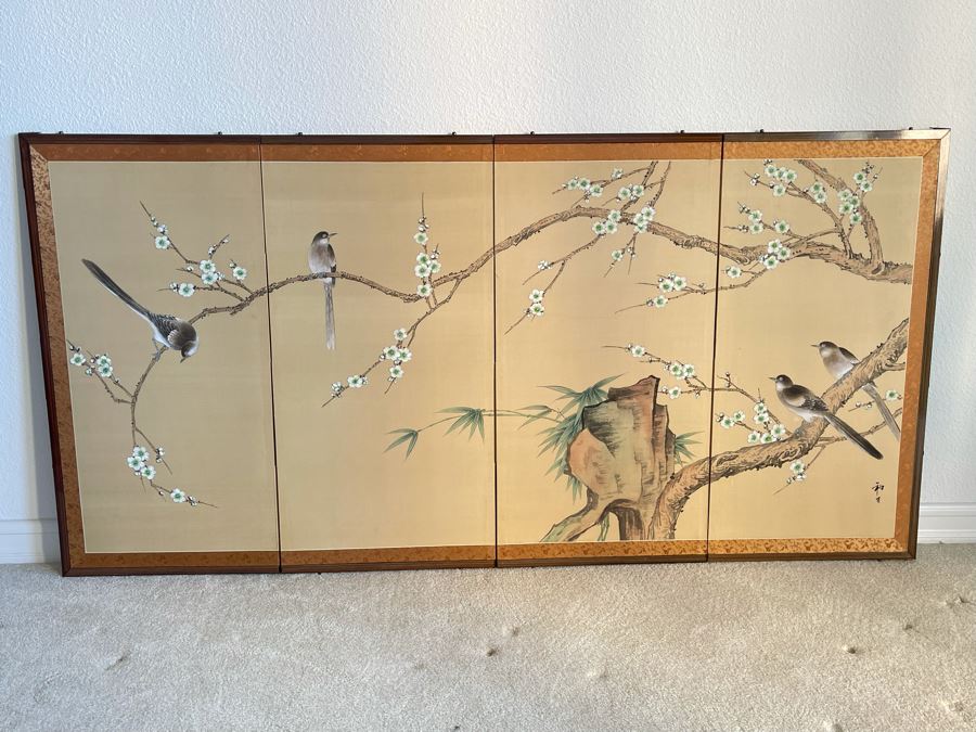 Japanese 4-Panel Hand Painted Screen 70 X 35 [Photo 4]