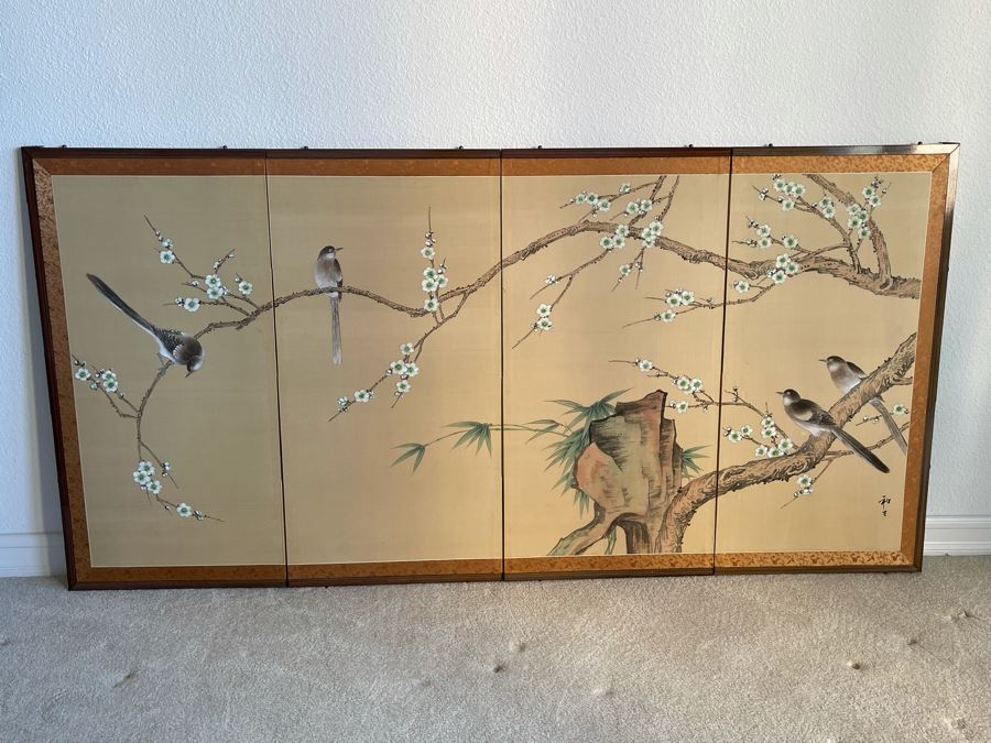 Japanese 4-Panel Hand Painted Screen 70 X 35 [Photo 2]