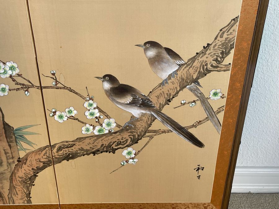 Japanese 4-Panel Hand Painted Screen 70 X 35 [Photo 6]