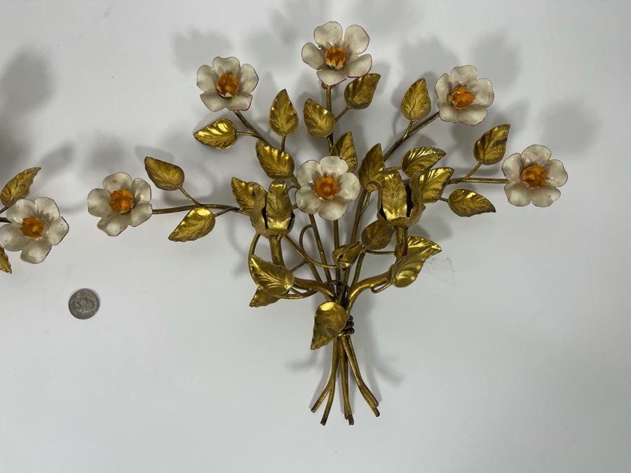 Pair Of Metal Wall Sconces Candelabras Made In Italy 14W X 12H [Photo 5]