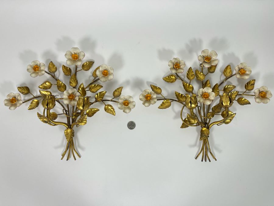 Pair Of Metal Wall Sconces Candelabras Made In Italy 14W X 12H [Photo 2]