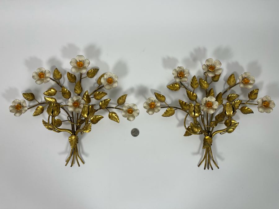 Pair Of Metal Wall Sconces Candelabras Made In Italy 14W X 12H [Photo 3]