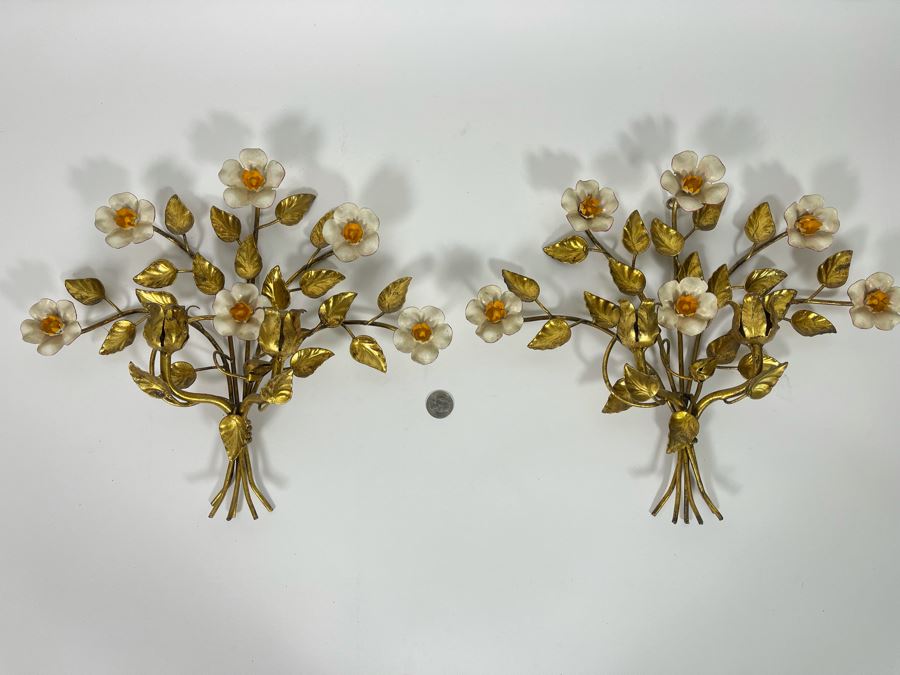 Pair Of Metal Wall Sconces Candelabras Made In Italy 14W X 12H [Photo 4]