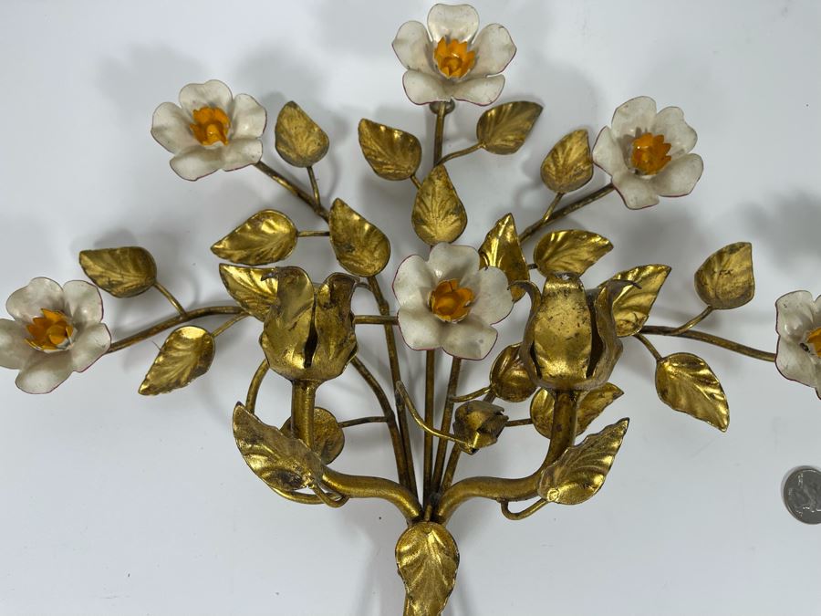 Pair Of Metal Wall Sconces Candelabras Made In Italy 14W X 12H [Photo 7]