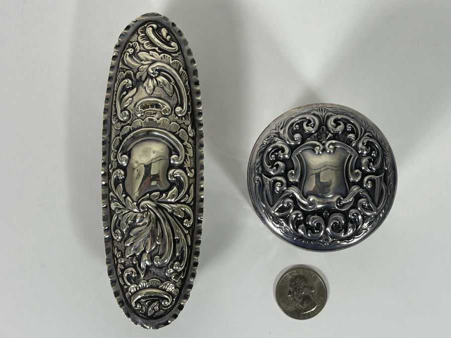 English Sterling Silver Repousse Lidded Glass Boxes Sterling Weight 31g [Photo 3]