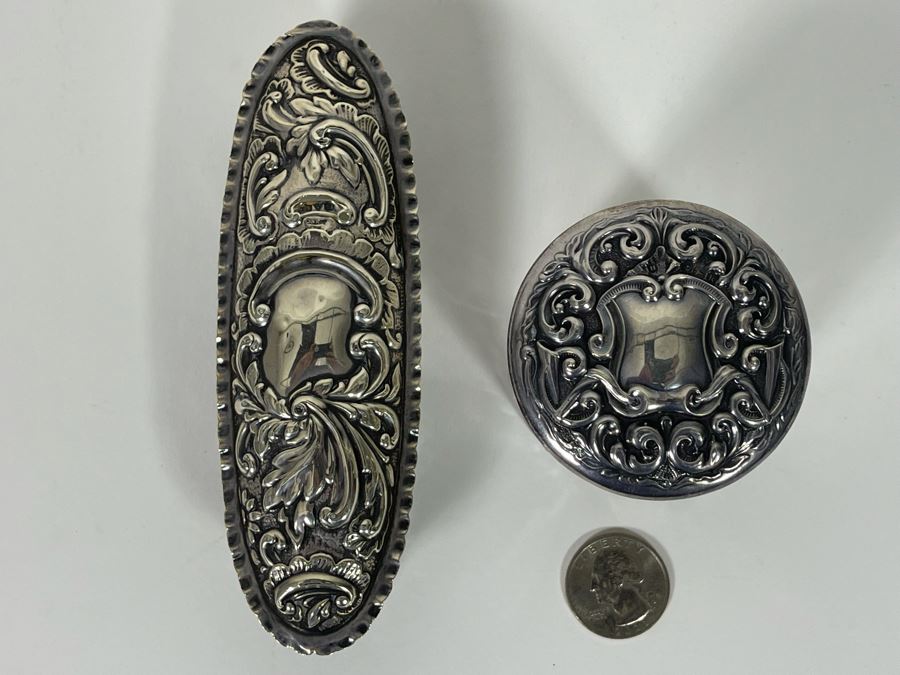 English Sterling Silver Repousse Lidded Glass Boxes Sterling Weight 31g [Photo 5]