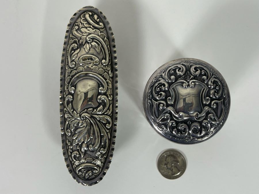 English Sterling Silver Repousse Lidded Glass Boxes Sterling Weight 31g [Photo 4]