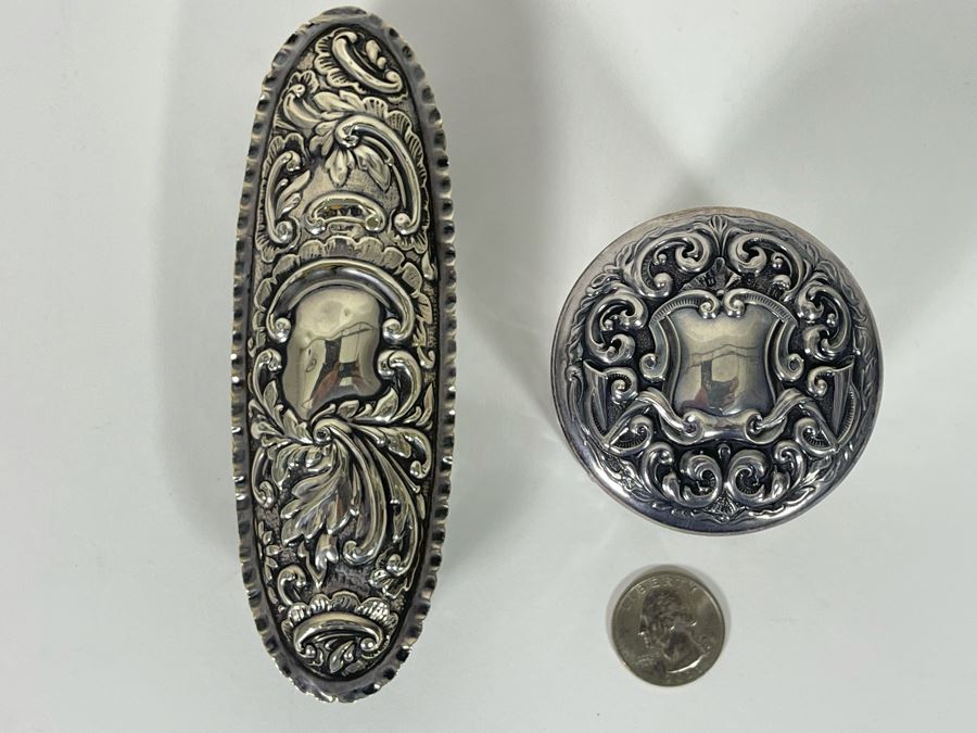 English Sterling Silver Repousse Lidded Glass Boxes Sterling Weight 31g [Photo 2]