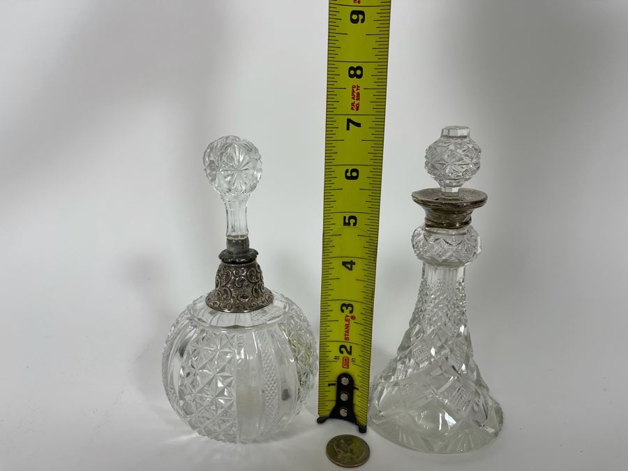 Pair Of Crystal And Sterling Silver Perfume Bottles 6.5H [Photo 10]