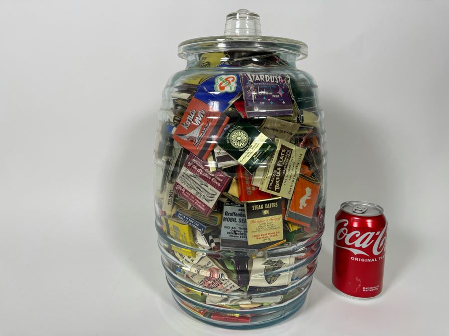 Vintage Glass Jar Filled With Vintage Matchbooks Matches 9W X 15H
