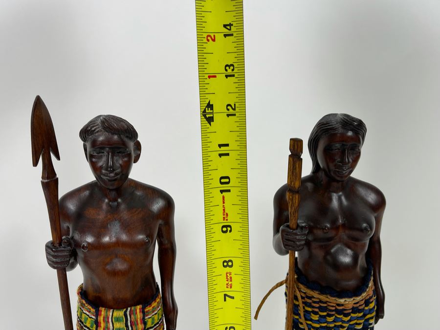 Pair Of Carved Wooden Man And Woman Figures 12H [Photo 8]