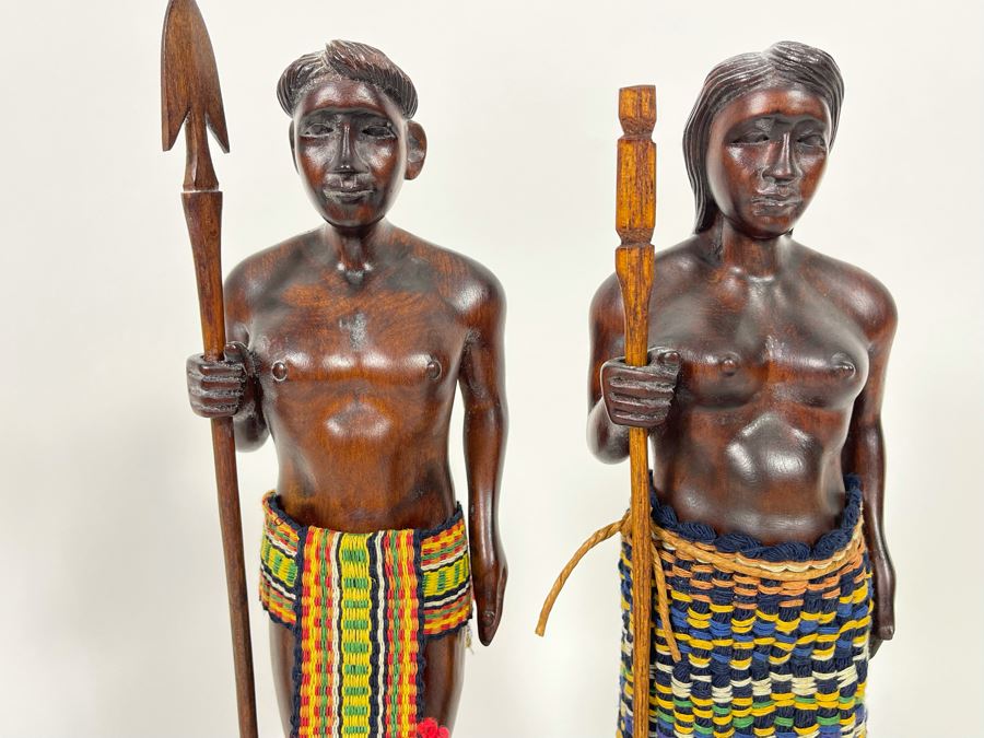 Pair Of Carved Wooden Man And Woman Figures 12H [Photo 3]