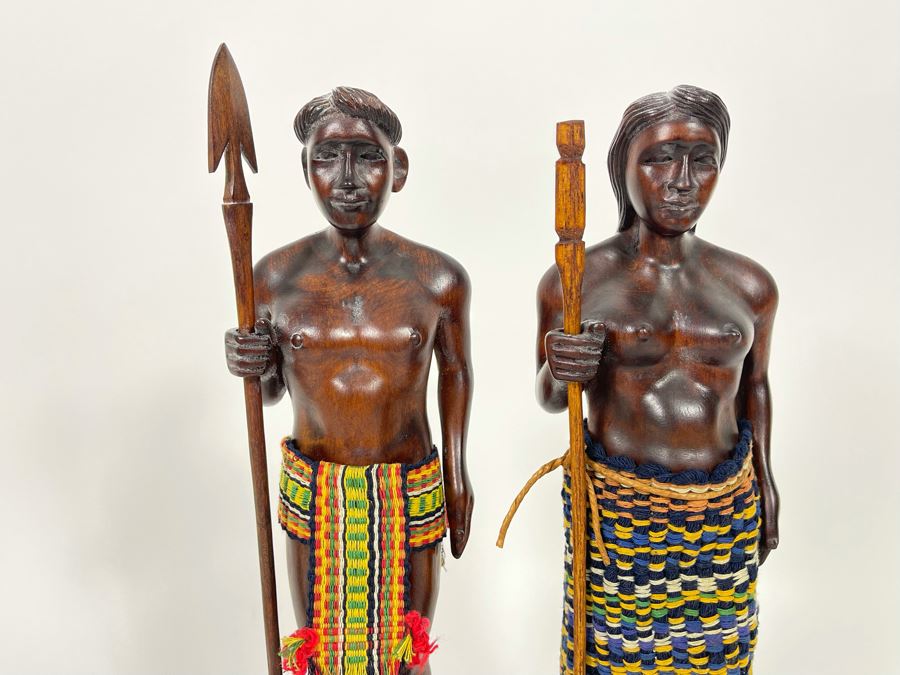 Pair Of Carved Wooden Man And Woman Figures 12H [Photo 4]