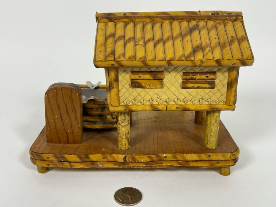 Handmade Bamboo Ashtray With Hinged Stash Box Under Roof 8W X 6D X 6H [Photo 8]